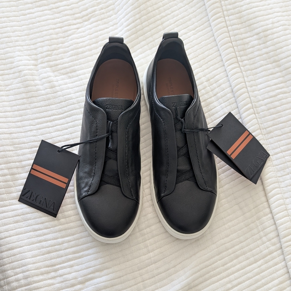 Zegna Black Triple Stitch SECONDSKIN Sneakers